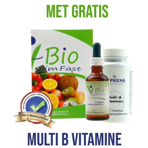 Bio Slim Fast Druppels 50ml plus Multi-B vitamine 60 tabletten Bio Slim Fast Druppels 50ml plus Multi-B vitamine 60 tabletten